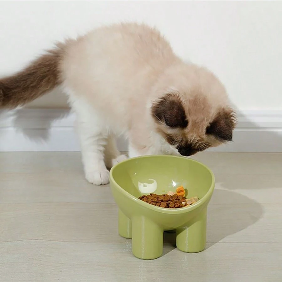 1pc Elephant Leg Shaped Melamine Bowl With Anti-Skid & Removable Neck Guard For Cats And Small Dogs - Green - View 1