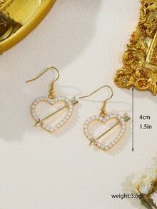 2pcs Sword Through Heart & Heart Shaped Earrings, Valentine's Day Gift - Yellow Gold - View 3