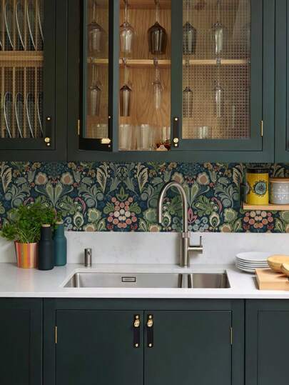 1 Pc 3m Fashion Green Plant Wallpaper, Waterproof Self-Adhesive Wallpaper Living Room Bedroom Wallpaper, Pvc Waterproof Bathroom Kitchen Cabinet Decoration Wallpaper Sticker