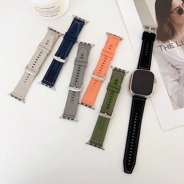 1只硅橡膠塗層尼龍手錶帶,適用於38/40/41/42/44/45/49mm蘋果手錶ultra/se/8/7/6/5/4/3/2/1 - 黑色 - 查看 2