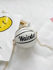 1 PC Fashion Casual Basketball Shape PU Material Zipper Closure Removable Shoulder Strap Boys And Girls Universal Round Bag Oblique Straddle Bag Suitable For Daily Outgoing Suitable For Sports - White - View 7