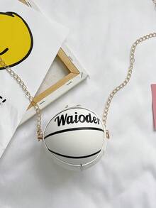 1 PC Fashion Casual Basketball Shape PU Material Zipper Closure Removable Shoulder Strap Boys And Girls Universal Round Bag Oblique Straddle Bag Suitable For Daily Outgoing Suitable For Sports - White - View 6