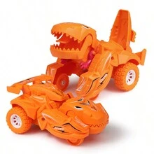 1pc Transformable Abs Dinosaur Car Toy, Impact Deformation Inertial Vehicle Suitable For Children Aged 3-6 Years Old, Blue Dinosaur's Claws,Two Colors Randomly Delivered - Orange - View 2