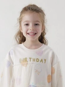 MARC&JANIE Young Girls Sweet & Fun Strawberry Print Mesh Contrast Round-Neck Dress, Spring