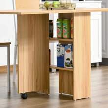 HOMCOM Table à manger pliante table de cuisine salon pliable mobile sur roulettes 140L x 80l x 74H cm 2 étagères intégrées coloris chêne - Jaune moutarde - Voir 8