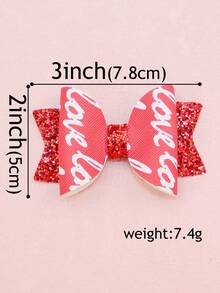 1入組女孩髮飾,紅色主題獨特印花設計,配有心形字母裝飾,3英吋洋蔥粉閃粉蝴蝶結髮夾,適用於假日/日常使用 - 紅色 - 查看 4