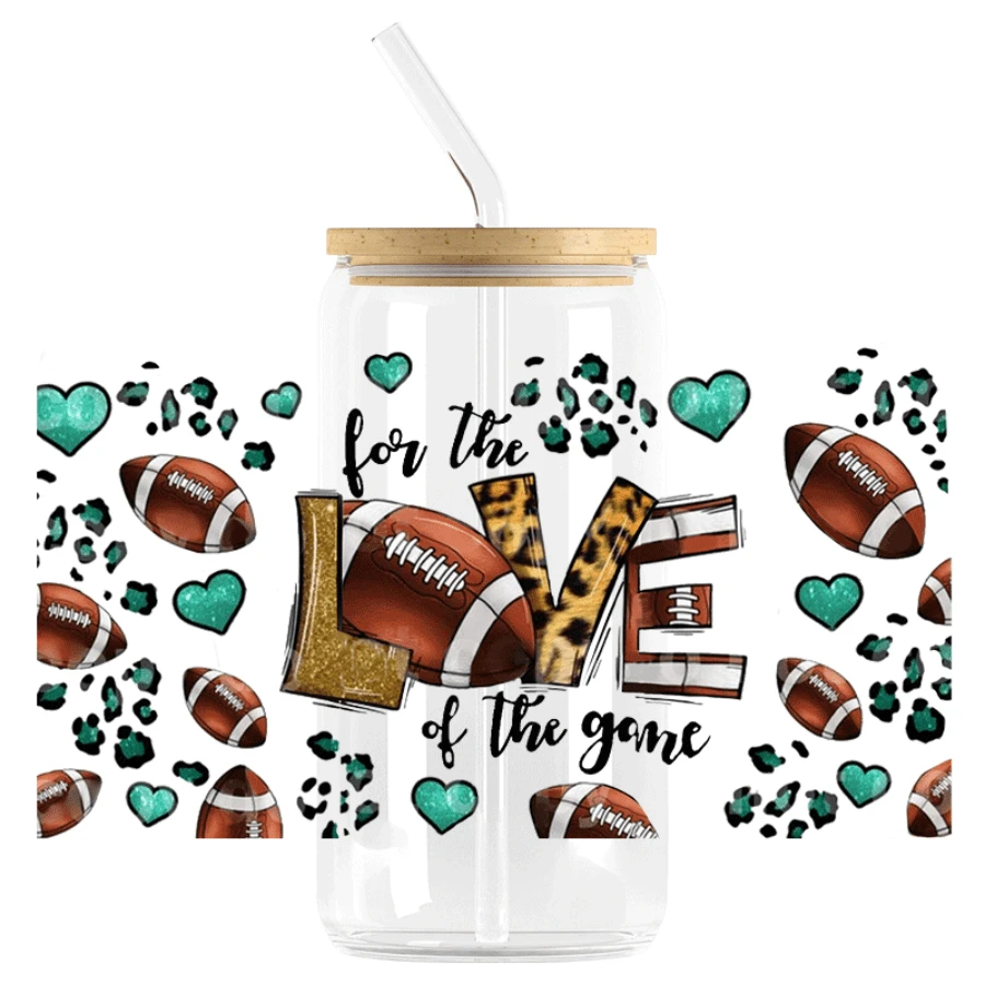 1入組為愛而戰美式足球設計uv Dtf杯套,適用於16盎司玻璃杯,uv Dtf杯套、玻璃杯杯套、杯子套、玻璃杯貼紙、杯子貼紙uv轉印貼紙 - 彩色 - 查看 1