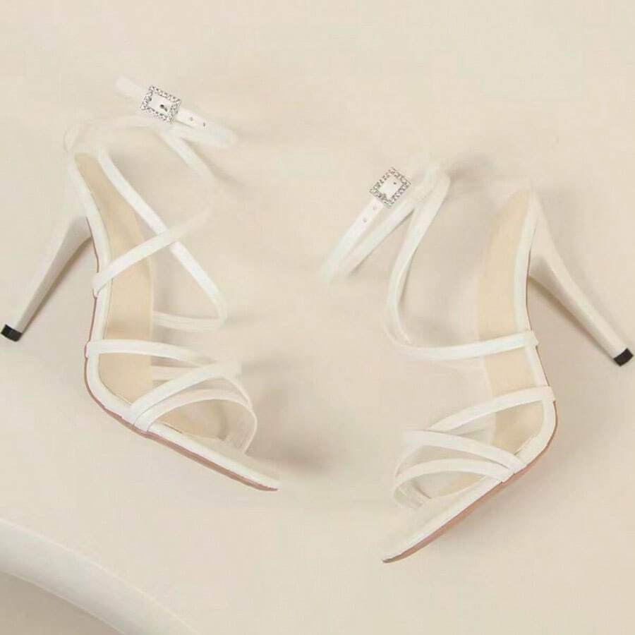 New Fashion Women's Strappy High-Heel Sandals With Buckle Detail - White - View 1