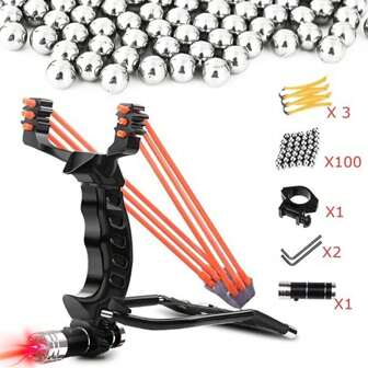 Professionele katapult voor de jacht, Outdoor katapult katapult voor volwassenen, Krachtige Pols Sling Shot met hoge snelheid en rubberen banden, 100 stalen katapult kralen en katapult accessoires