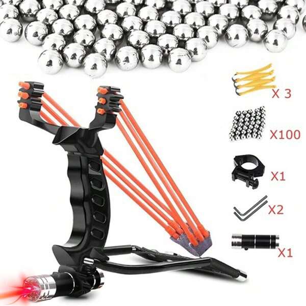 Fronde professionnelle pour la chasse, fronde catapulte pour adultes, fronde de poignet puissante à haute vélocité avec bandes en caoutchouc, 100 perles de fronde en acier et accessoires de fronde.