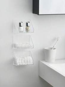 1入浴室組織架,傾斜開口設計,可安裝在鏡子或牆上,用於存放化妝品、護膚產品、口紅、護墊和小物品 - 彩色 - 查看 5
