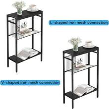 Small Narrow Side Table For Small Spaces, Slim End Table Nighstand With Metal Mesh, Accent Skiny Snack Couch Beside Table (Rustic, 3 Tier) - Black - View 9