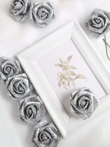 5 件/套人造閃光泡沫玫瑰手工材料 Diy 適合情人節婚禮隊列節日裝飾 - 銀色 - 查看 4