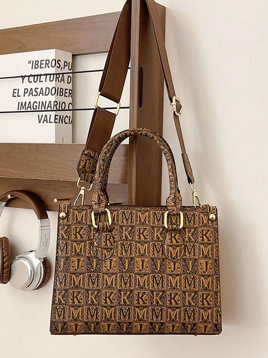 女士復古字母信封斜跨包時尚pu肩袋,寬帶手提袋,鉚釘裝飾方形包錢包,適用於工作購物派對女士媽媽禮物 - 彩色 - 查看 1