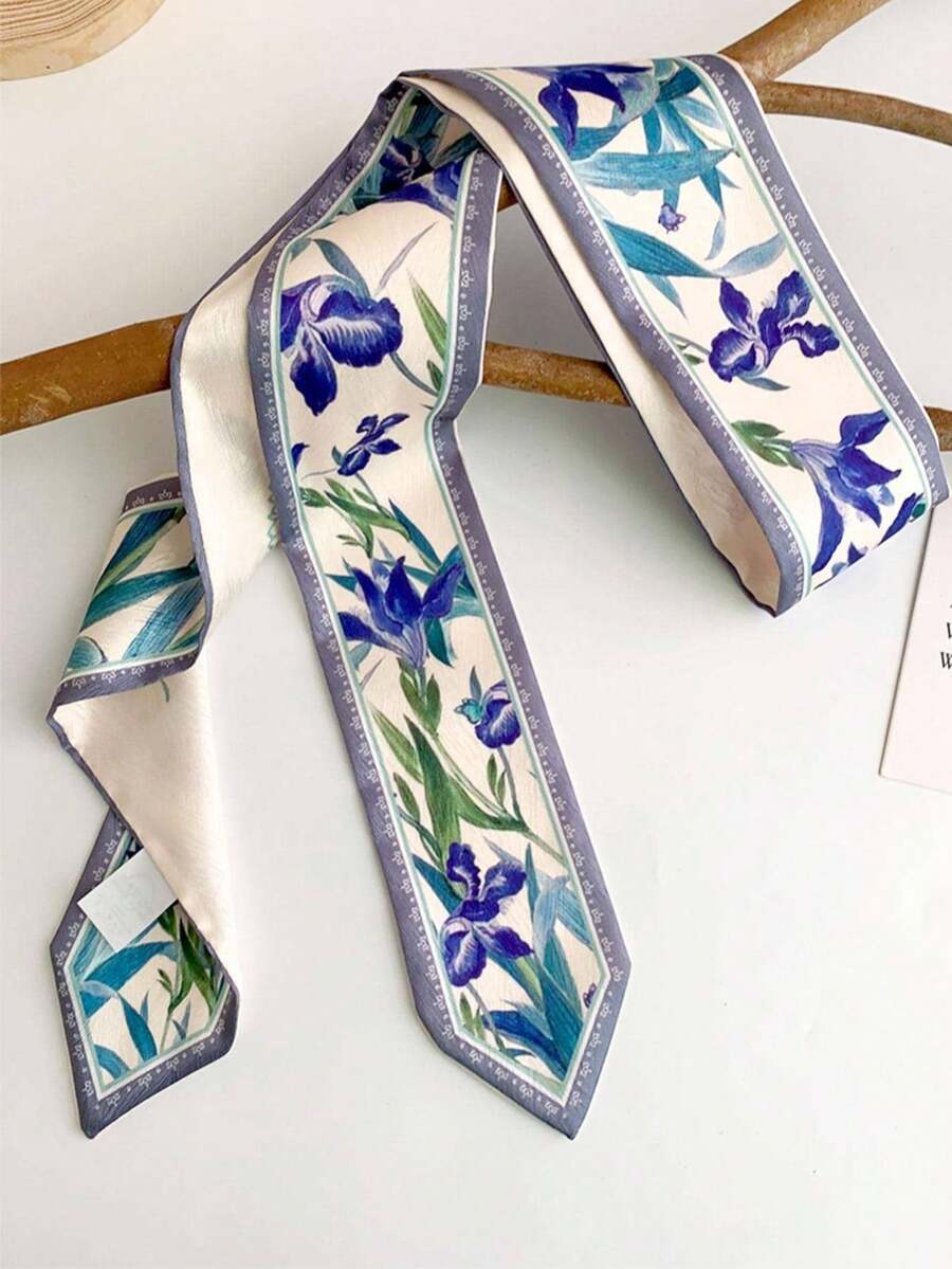 1條簡約印花圍巾,時尚絲質頸巾 - 彩色 - 查看 1