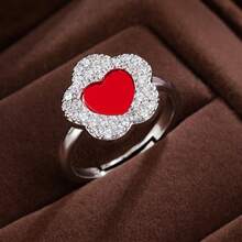 1個優雅時尚的鋯石花形戒指,適合女士 - 彩色 - 查看 8