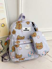 卡通動物設計兒童背包,附筆袋和掛袋,防水防潑水設計,輕便,適用於幼兒園 - 紫色 - 查看 5