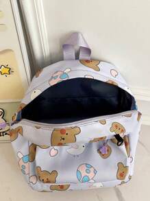 卡通動物設計兒童背包,附筆袋和掛袋,防水防潑水設計,輕便,適用於幼兒園 - 紫色 - 查看 9