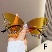 奢华水钻蝴蝶时尚眼镜，Y2K 复古无框超大派对眼镜，男女皆宜 - 彩色 - 查看 16