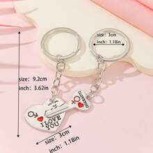 2件情侶鑰匙扣,創意情人節鑰匙扣,英文銘文l Love You,情侶箭穿心情人節禮物,紀念餽贈品 - 銀色 - 查看 5