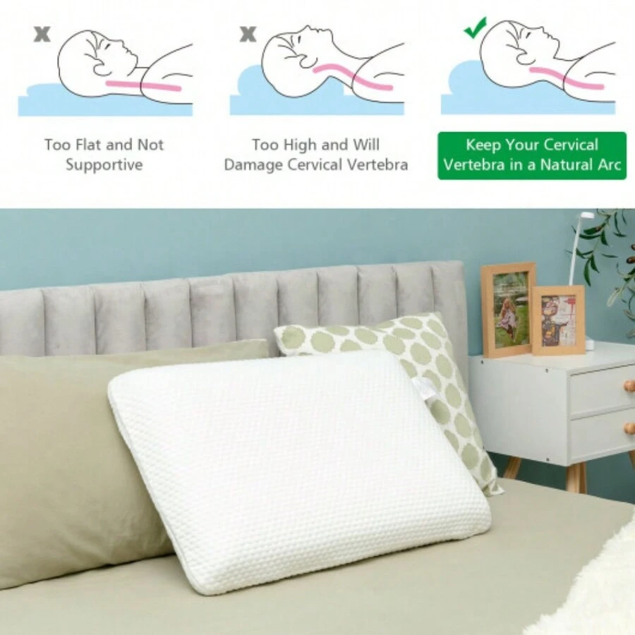 Memory Foam Bed Pillow With Zippered Washable Pillowcase - 白色 - 查看 1