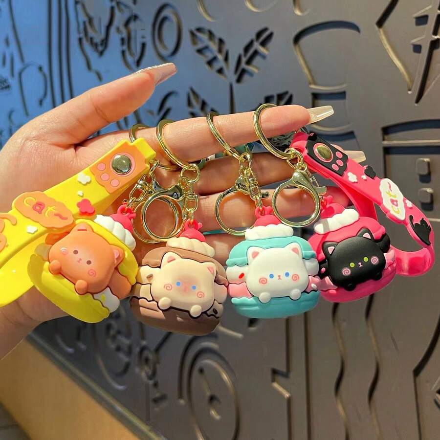 1入女性多色卡通貓形鑰匙扣,可愛貓咪造型鑰匙扣,創意精緻包裝飾,情侶禮物 - 款式 - 查看 1
