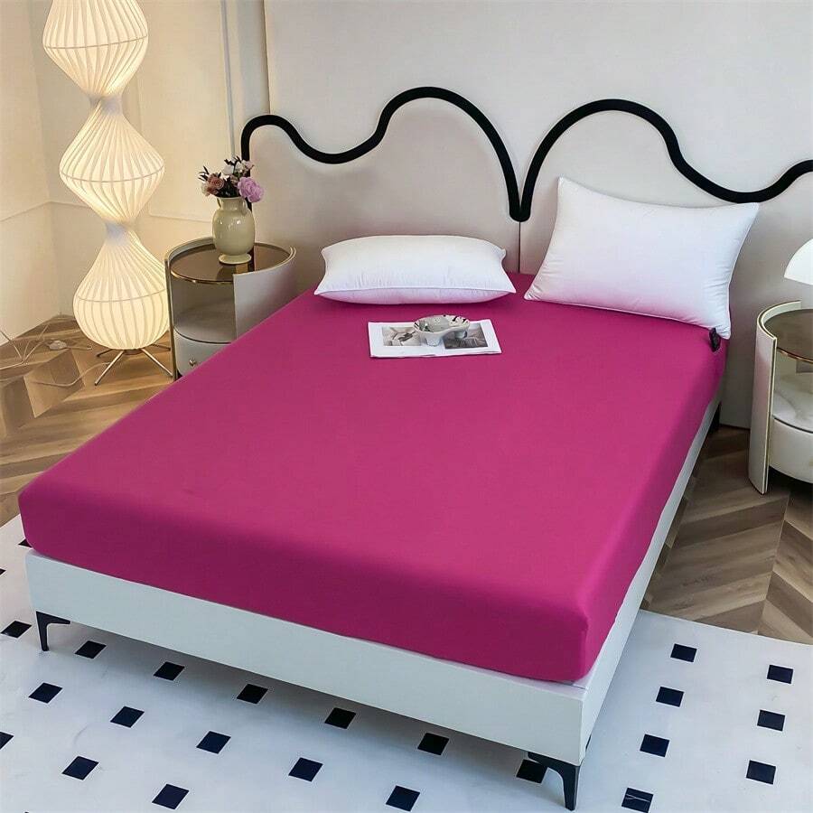 1pc Brushed Solid Color Fitted Sheet With A Storage Bag For Single