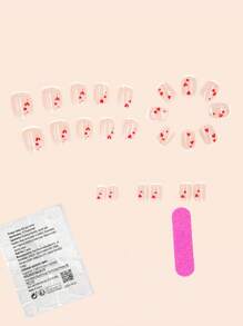 Add A Touch Of Romance With 24pcs Short Oval Simple Lotus Root Pink False Nail Red Love White French Style Full Cover Fake Nail For Women And Girls - Dusty Pink - View 3