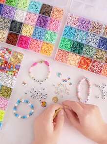 2540入組手鍊製作工具套裝,包含聚合物粘土工具、串珠材料、平面圓形聚合物粘土圓片、黑色熔岩石串珠,適用於diy項目及類似生日、感恩節、聖誕節、新年禮物等節日活動。 - 彩色 - 查看 4