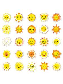 50入組個性化太陽塗鴉貼紙,適用於自製泡沫紅茶杯、水瓶、行李,防水紙材,50個獨特設計 - 太陽貼紙 - 查看 6