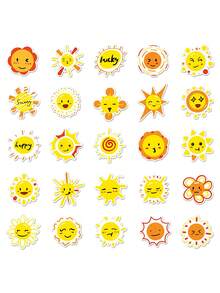 50入組個性化太陽塗鴉貼紙,適用於自製泡沫紅茶杯、水瓶、行李,防水紙材,50個獨特設計 - 太陽貼紙 - 查看 1