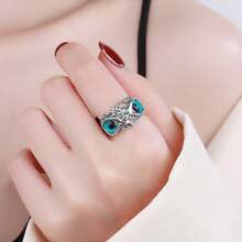 1只西方創意貓頭鷹設計的潮流戒指,適用於日常穿戴或派對,材質為合金 - 紫色 - 查看 2