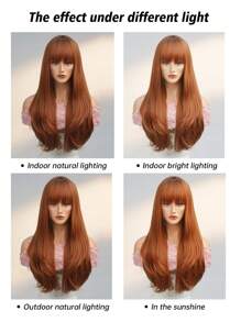Peluca de cabello ondulado natural de 26 pulgadas con flequillo, diseño de cubo de cabello para niñas, hermosa y encantadora, adecuada para festivales, cosplay, fiestas, uso diario, Halloween, Navidad y otras ocasiones - Rojo - Ver 10