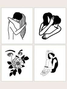 4入組黑色簡約風格情侶圖案暫時性紋身貼紙,適用於手腕及其他小部位 - 黑色 - 查看 2