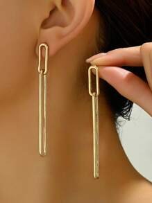1對時尚性感簡約的幾何形長流蘇金色耳環,適合女性日常穿著,晚間活動和派對穿著 - 金色 - 查看 1