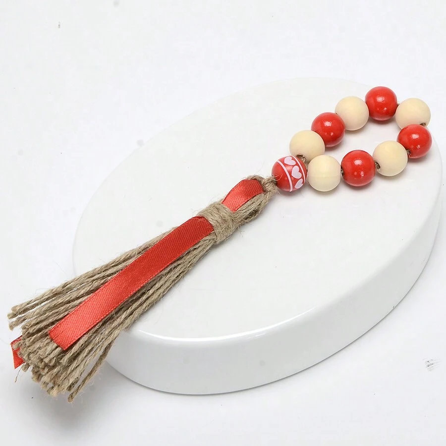 Valentine'S Day Wooden Bead Tassel Napkin Rings Decoration - Multicolor - View 1