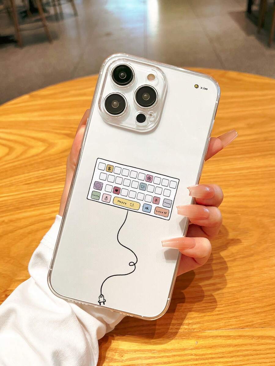 1pc Simple Cartoon Keyboard Pattern Transparent Tpu Full Coverage Phone Case Compatible With IPhone - Multicolor - View 1