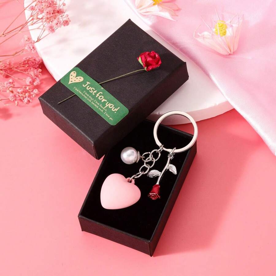 1 Miếng Creative Thời trang Hoa hồng Trân châu Love Móc chìa khóa Cho nam giới , Ngày lễ tình nhân Món quà , Món quà Đối với Bạn trai Và Bạn gái Móc chìa khóa - Hồng - Xem 1