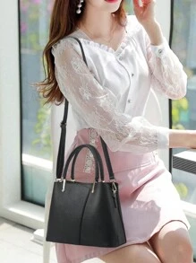 PLANEE 女士挎包 商务休闲简约纯色大容量 适合聚会 适合商务/通勤/工作/办公室 适合女性、新手和白领工作者 办公包 - 黑色 - 查看 10