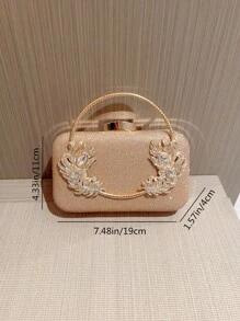 Women's Fashionable Glittering Rhinestone Box Clutch With Round Metal Bracelet Design For Evening Party, Formal Dress, Ball, Prom, Wedding, Handbag - Rose Gold - View 8