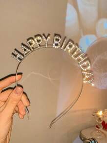 1pc鑲有鑽石的happy Birthday英文字母節日派對髮飾,happy Birthday頭箍,適用於生日派對,慶生活動。 - 銀色 - 查看 4