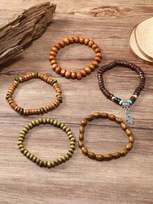 1套新款棕色珠子hamsa手鍊,5入復古時尚手工編織友誼手鍊 - 巴掌 - 查看 3