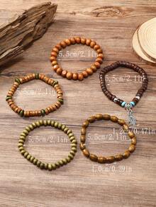 1套新款棕色珠子hamsa手鍊,5入復古時尚手工編織友誼手鍊 - 巴掌 - 查看 4