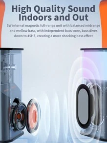 GENAI Loa không dây mini di động Âm thanh lớn và âm trầm mạnh mẽ Carabiner tích hợp IPX 5 Chống nước và chống bụi Loa 6 giờ chơi nhạc cho gia đình Loa ngoài trời và du lịch có đèn LED trong suốt - Xám - Xem 3