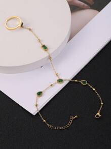 Fashion & Charm Finger Ring Bracelet - Green - View 5