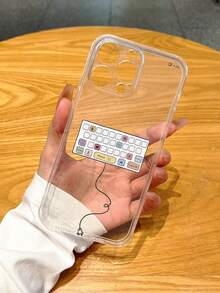 1pc Simple Cartoon Keyboard Pattern Transparent Tpu Full Coverage Phone Case Compatible With IPhone - Multicolor - View 3