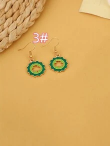 1 對字母和太陽圖案鋅合金耳環,男女通用節日禮物 - 彩色 - 查看 7