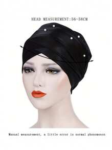 1pc Unisex White Hair Cap Y2k Style Dual Color Splice With Beaded Headscarf Hip-Hop Cap Outdoor Warm Cold Weather Beanie - White - View 4