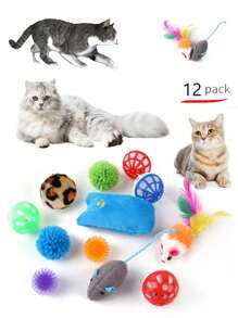 12pcs/Set Cat Toys Assorted, Feather Wand With Bell, Retractable Fishing Rod Replacement Handles, Random Colors