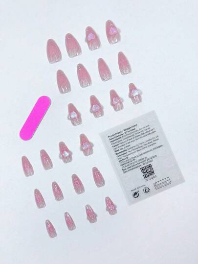 人工爪 人造爪 ハート型 紫ピンク 装飾用 美爪